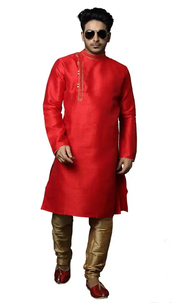 Tantalizing Red Color Plain Silk Readymade Kurta Pajama | 336739881