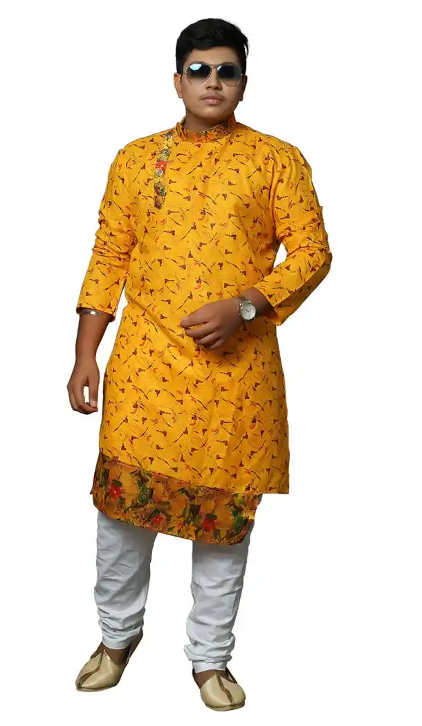 Ethnic Orange Color Plain Silk Readymade Kurta Pajama | 336739883