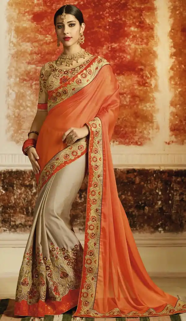 Traditional Orange Color Rangoli Silk Designer Saree | 340640364