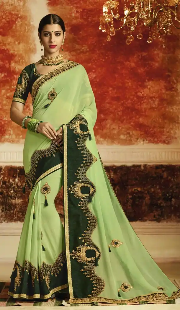 Light Green Color Silk Georgette Designer Saree | 340640366