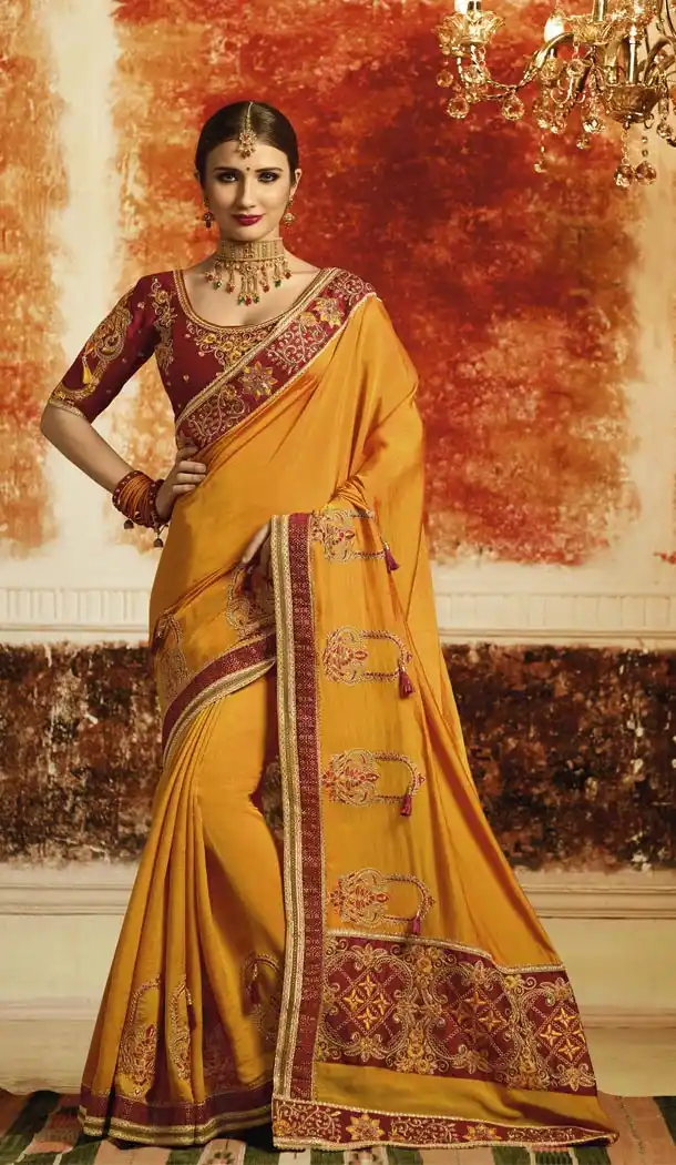 Yellow Color Barfi Silk Designer Saree | 340640370