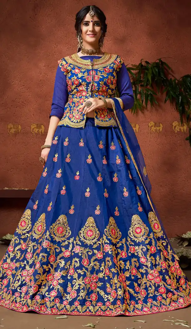 Trendy Blue Color Silk Party Wear Lehenga Choli | 15607918