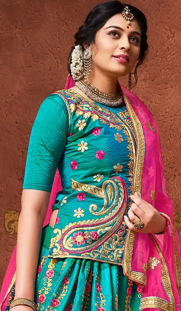 Sky Blue Color Silk Party Wear Lehenga Choli | 15607920