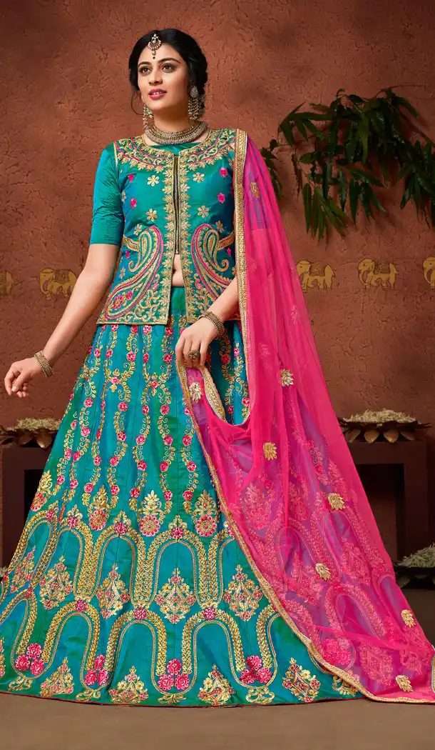Sky Blue Color Silk Party Wear Lehenga Choli | 15607920
