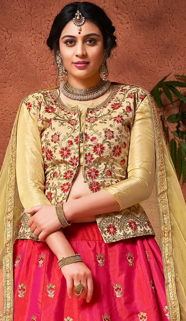 Traditional Peach Color Silk Party Wear Lehenga Choli | 15607921