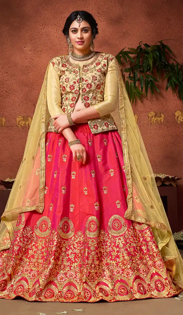 Traditional Peach Color Silk Party Wear Lehenga Choli | 15607921
