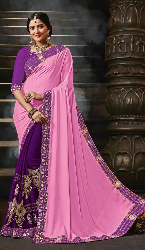 Purple Levendor Color Georgette Party wear Saree | 15587900