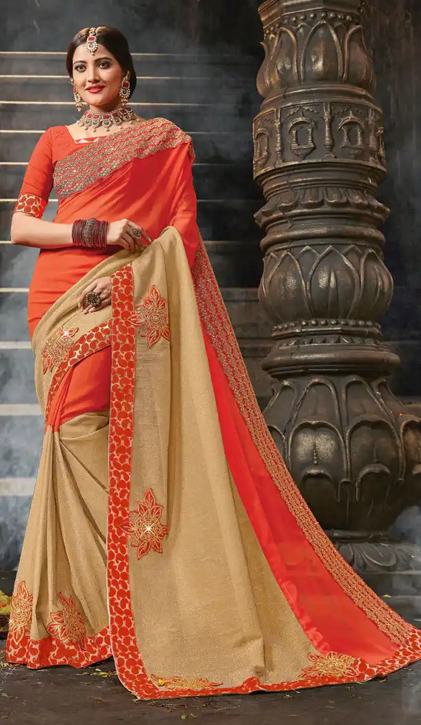 Peach Beige Color Lycra Georgette Party wear Saree | 15587901