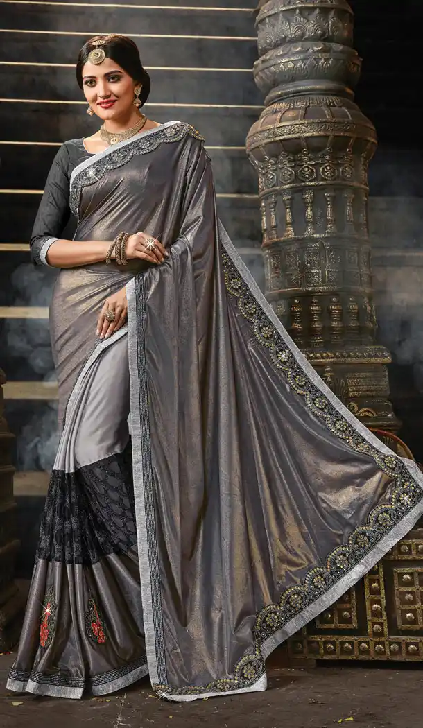 Grey Color Lycra Georgette Party wear Saree | 15587903