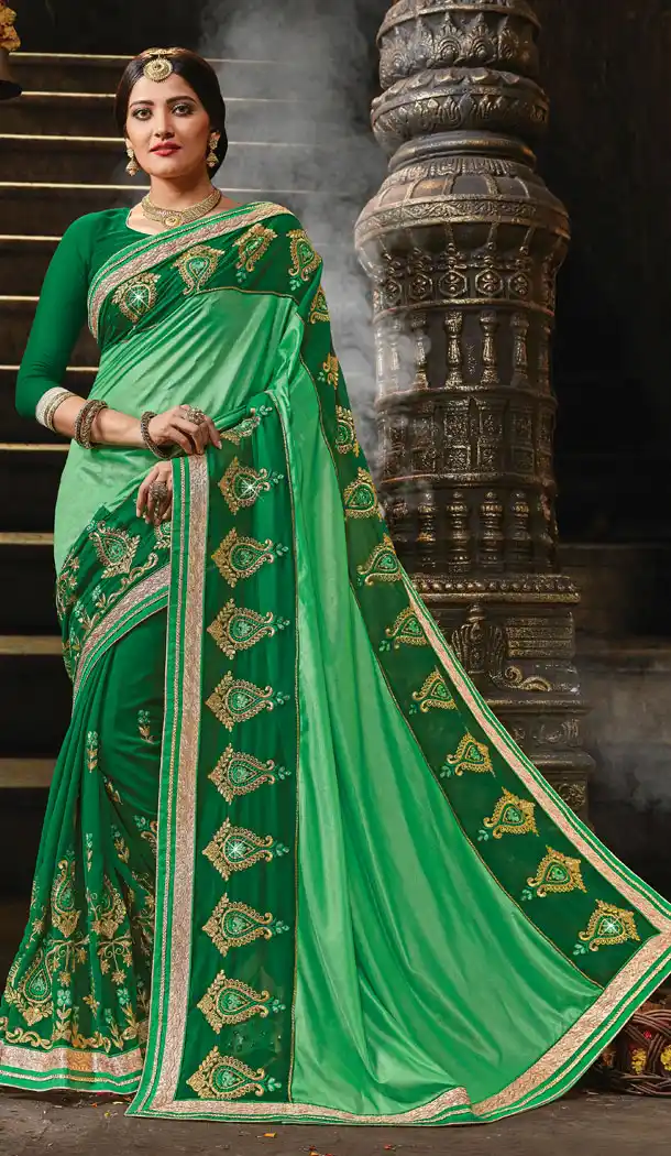 Green Color Lycra Georgette Party wear Saree | 15587905