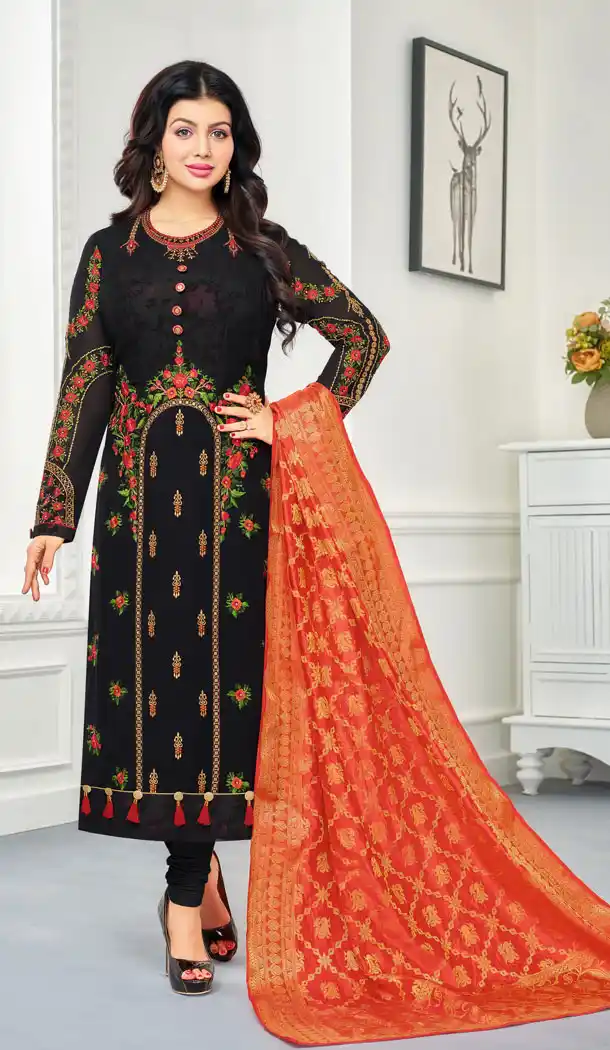 Bollywood Star Ayesha Takia Black Geregette Churidar Suit | 15667971