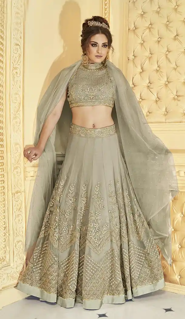 Grey Color Heavy Net Designer Attractive Lehenga Suits | 347741064