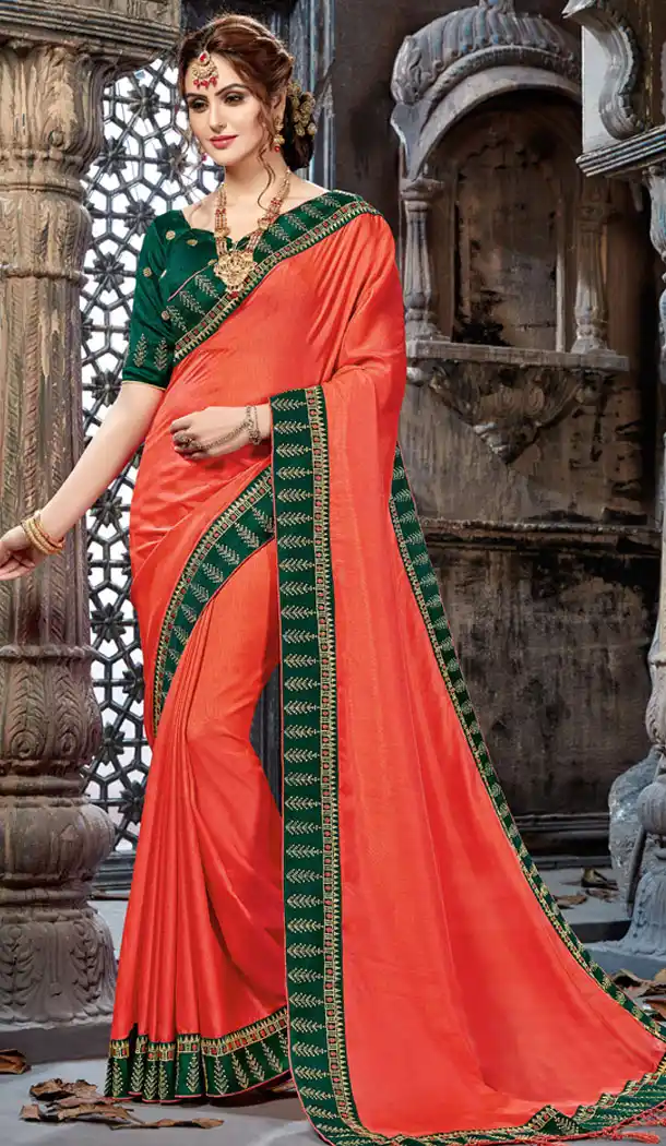Orange Color Crepe Chiffon Embroidery Party Wear Saree | 354041870