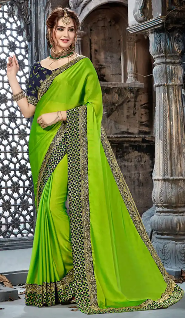 Green Color Rangoli Chiffon Embroidery Party Wear Saree | 354041871