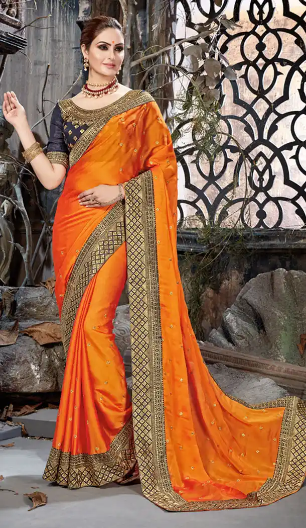 Orange Color Rangoli Chiffon Embroidery Party Wear Saree | 354041872