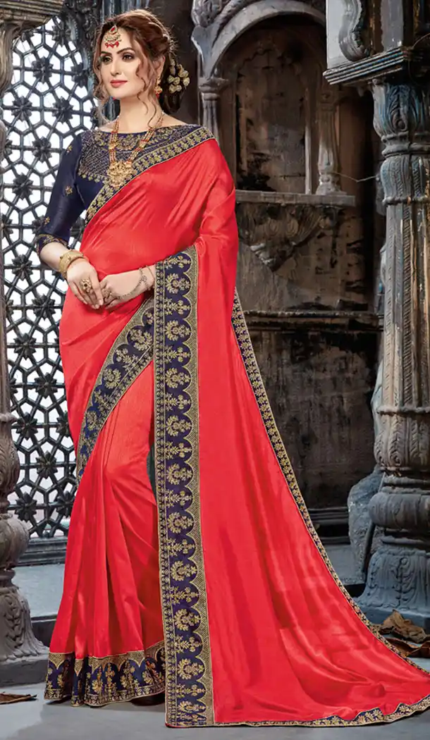 Red Color Crepe Chiffon Embroidery Party Wear Saree | 354041873