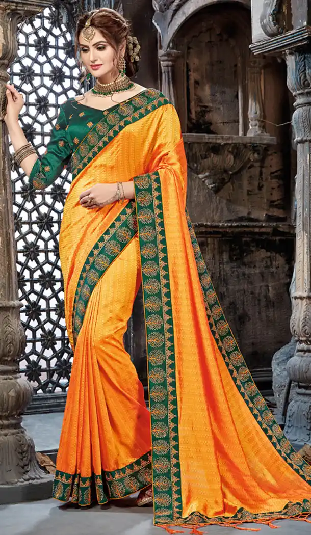 Yellow Color Crepe Chiffon Embroidery Party Wear Saree | 354041874