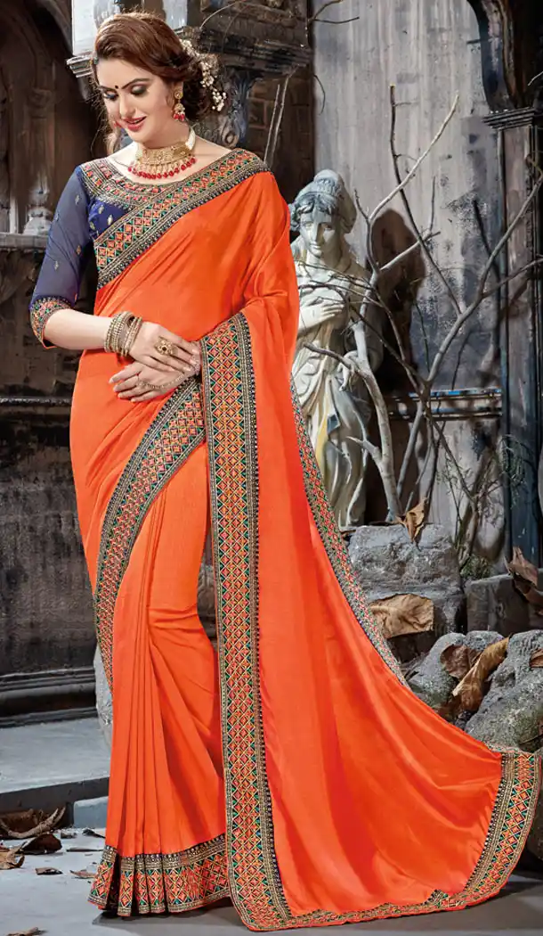 Orange Color Rangoli Chiffon Embroidery Party Wear Saree | 354041876