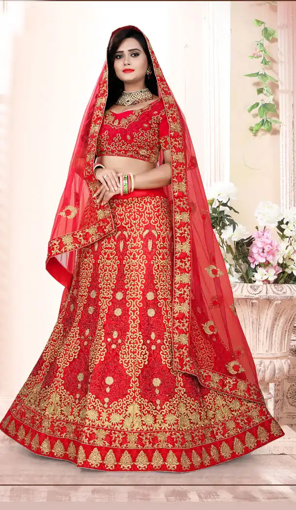 Divine Red Net Heavy Designer Wedding Lehenga | 354241901