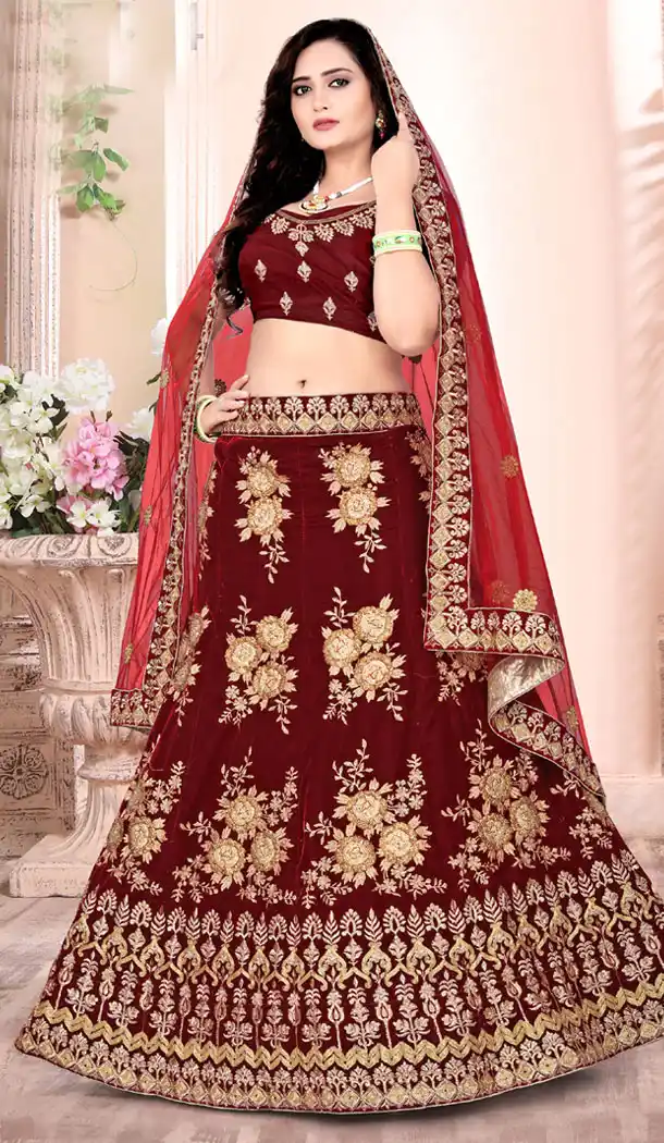 Maroon Velvet Heavy Designer Wedding Lehenga | 354241905