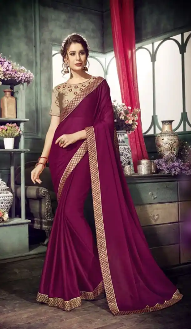 Purple Color Chiffon Embroidery Sarees | 356142090