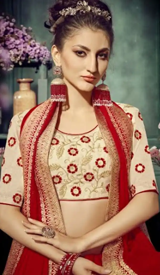 Ethnic Red Color Chiffon Embroidery Sarees | 356142091