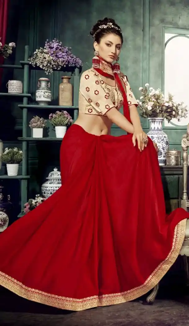 Ethnic Red Color Chiffon Embroidery Sarees | 356142091