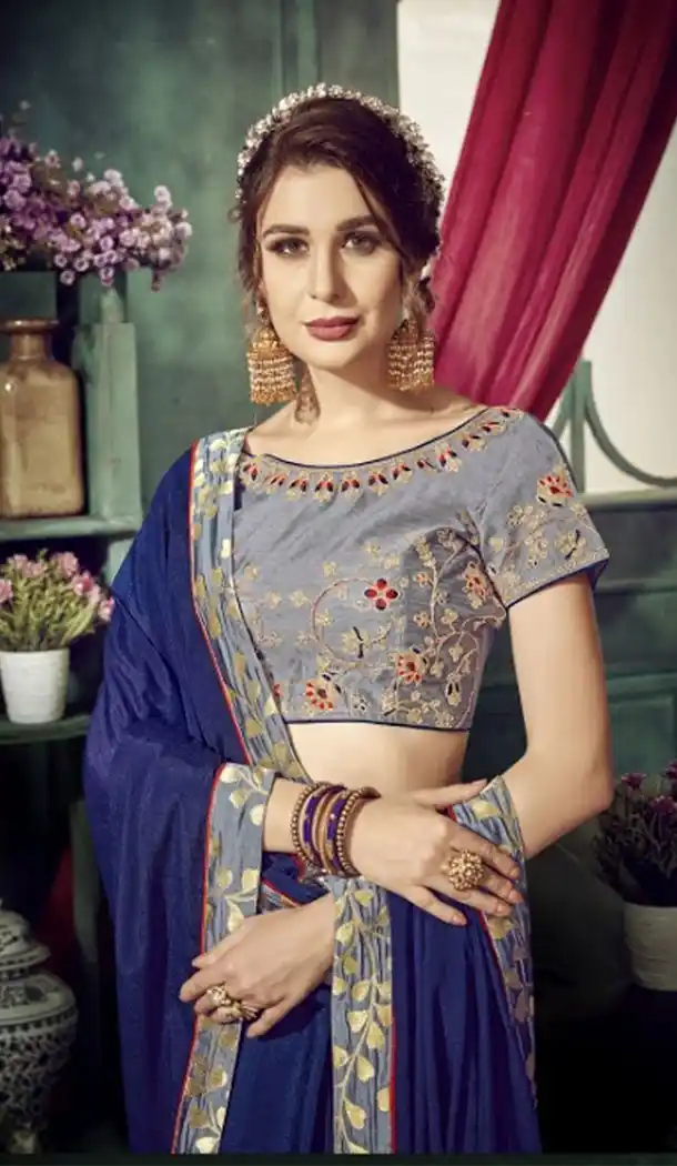 Dark Blue Color Chiffon Embroidery Sarees | 356142093