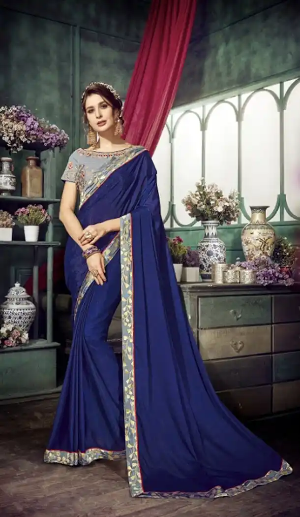 Dark Blue Color Chiffon Embroidery Sarees | 356142093