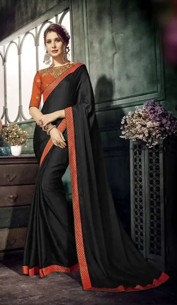 Black Color Chiffon Embroidery Sarees | 356142095