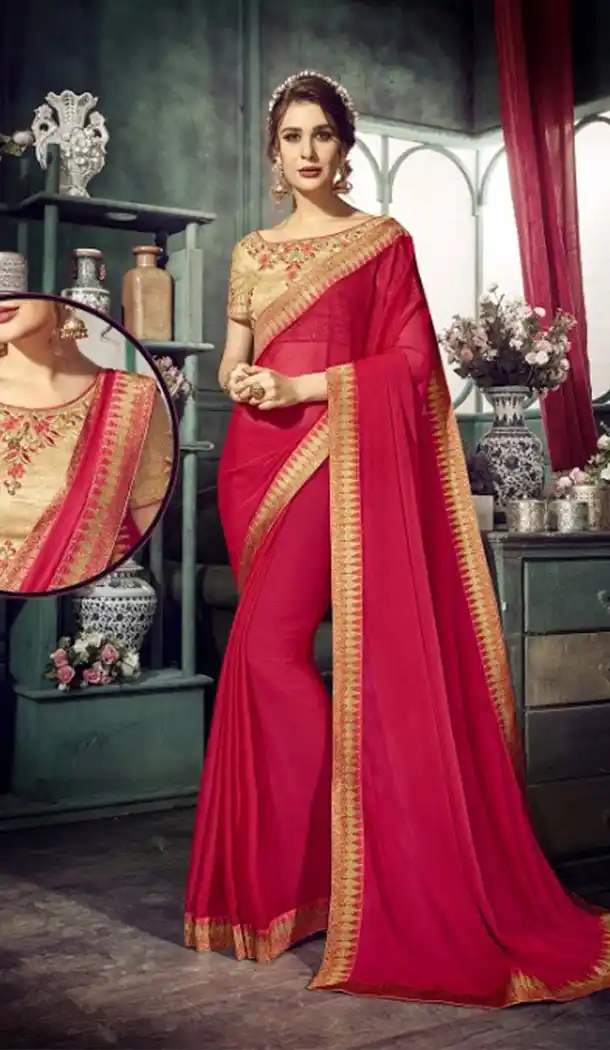 Tantalizing Red Color Chiffon Embroidery Sarees | 356142096