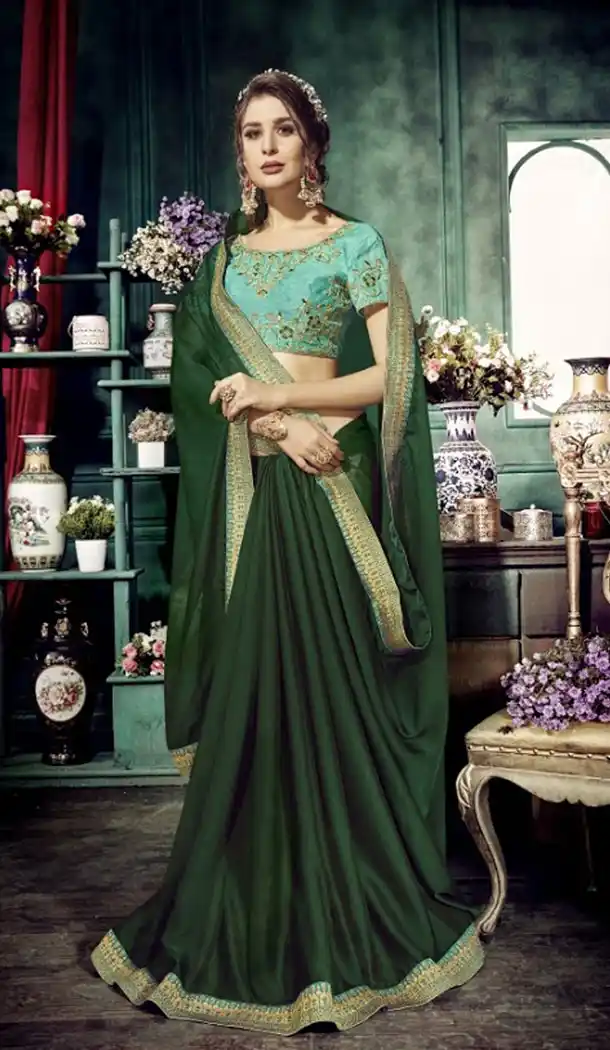 Marvelous Green Color Chiffon Embroidery Sarees | 356142097