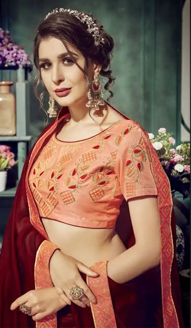 Dazzling Maroon Color Chiffon Embroidery Sarees | 356142098