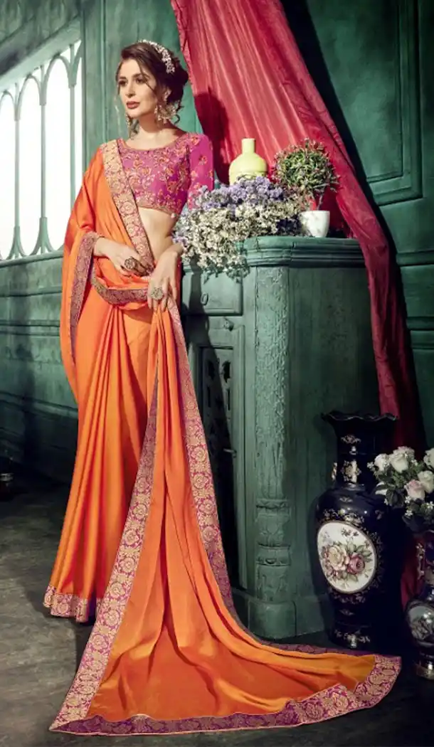 Alluring Orange Color Chiffon Embroidery Sarees | 356142099