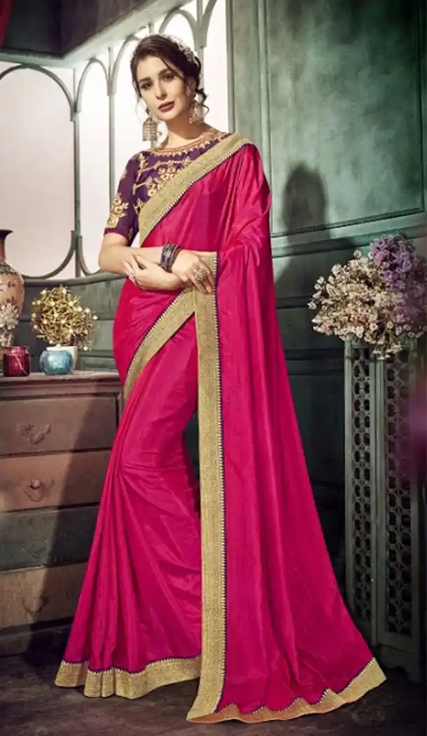 Chic Pink Color Chiffon Embroidery Sarees | 356142101