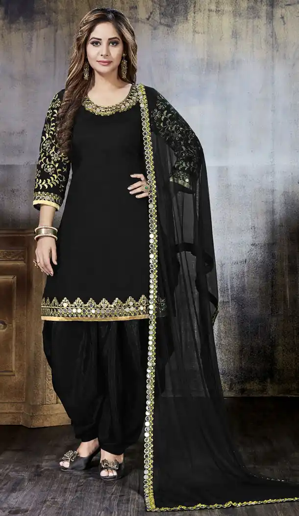 Black Color Art Silk Heavy Glass Work Punjabi Suit | 358542437