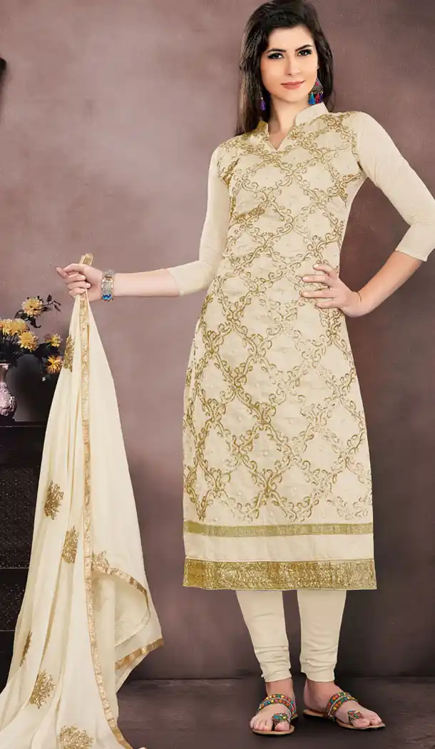 White Color Chanderi Casual Wear Salwar Kameez | 353841853