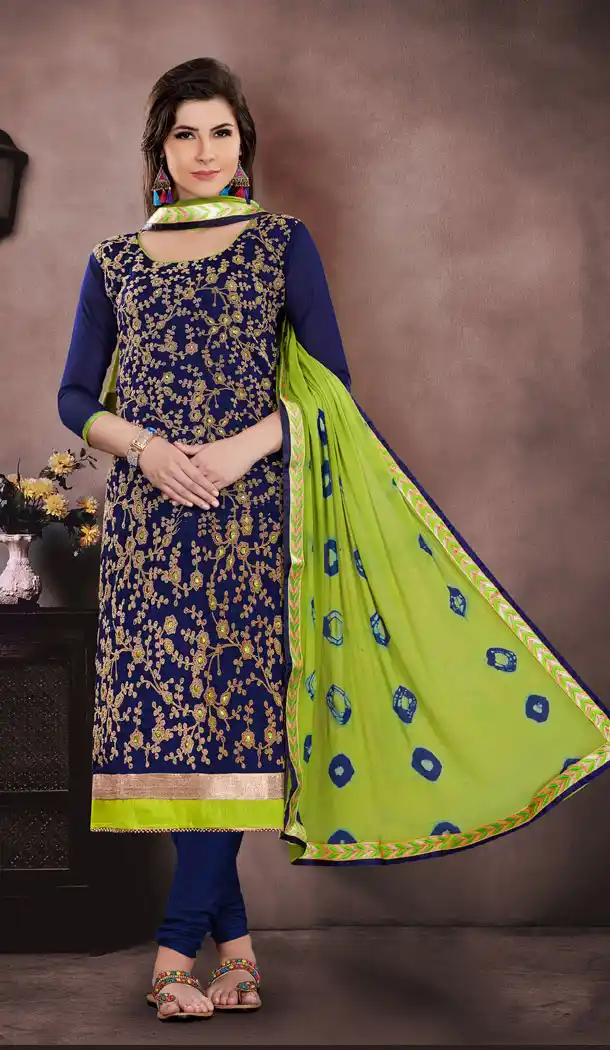 Unique Blue Color Chanderi Casual Wear Salwar Kameez | 353841854