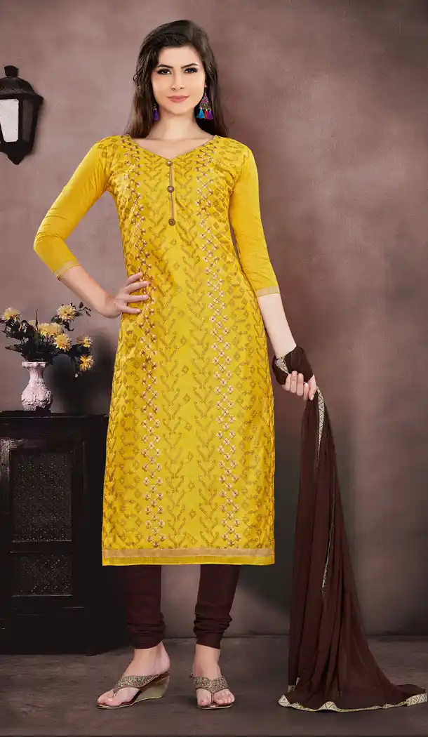 Flamboyant Mehandi Color Chanderi Casual Wear Salwar Kameez | 353841855