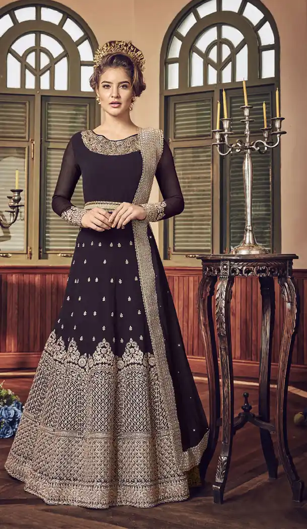 Coffee Color Ultimate Georgette Designer Wear Salwar Kameez | 358442429