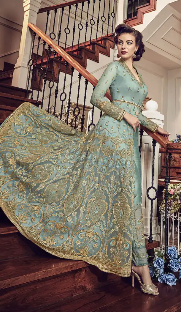 Light Green Color Premium Net Designer Wear Salwar Kameez | 358442430