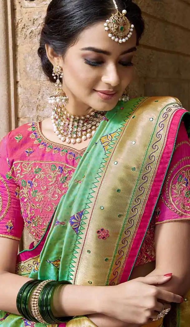 Light Green Color Pure Banarasi Silk Designer Saree | 358142405