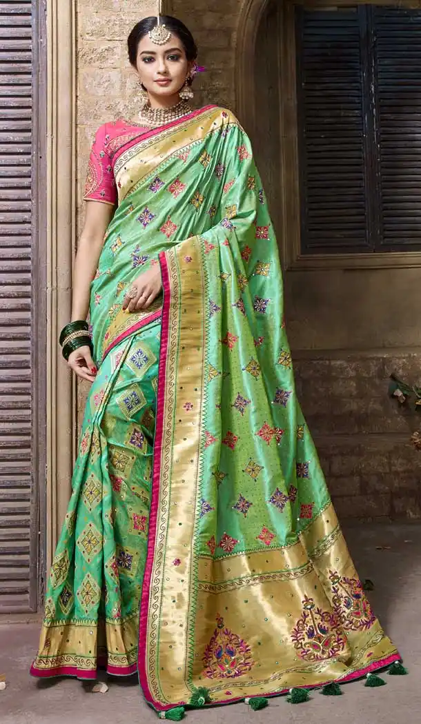 Light Green Color Pure Banarasi Silk Designer Saree | 358142405