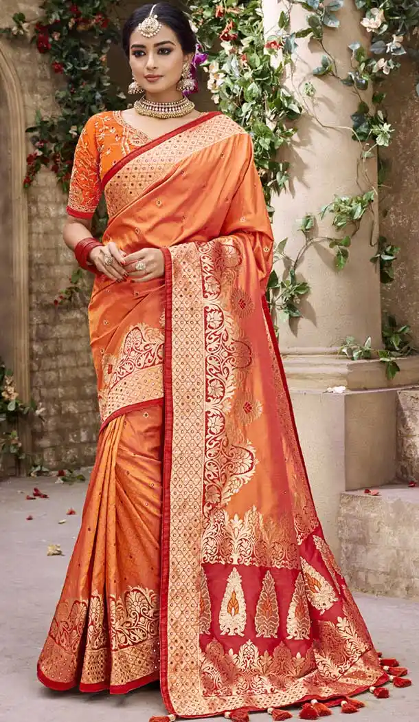 Orange Color Pure Banarasi Silk Designer Saree | 358142406