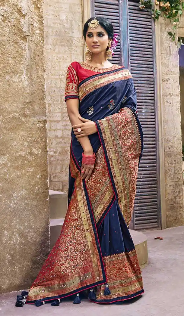 Melodic Nevy Blue Color Pure Banarasi Silk Designer Saree | 358142413
