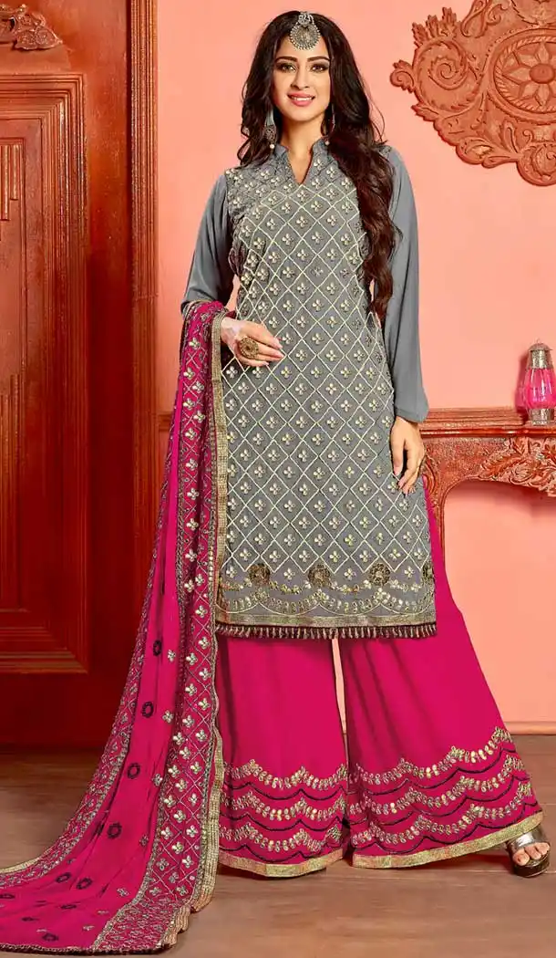 Grey Color Georgette Party Wear Sharara Suit | 360242751