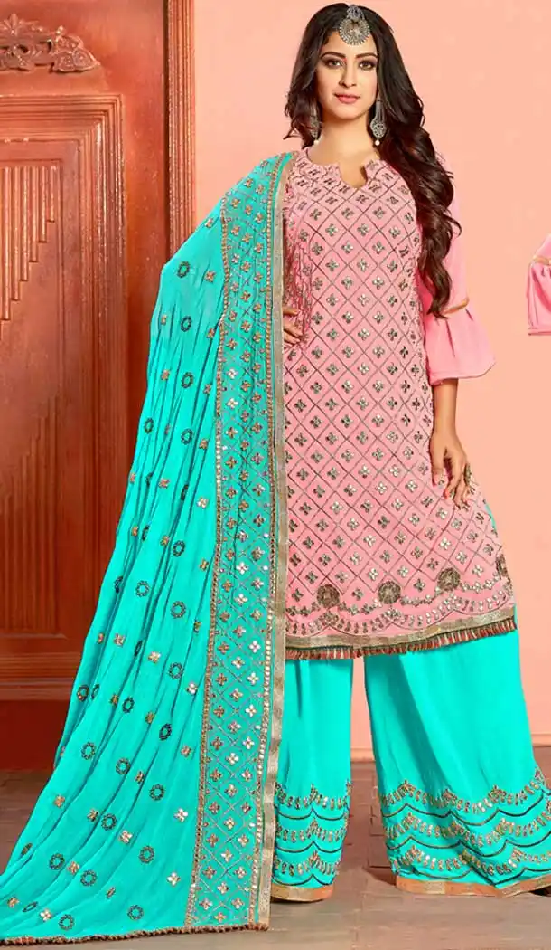 Light Pink Color Georgette Party Wear Sharara Suit | 360242754