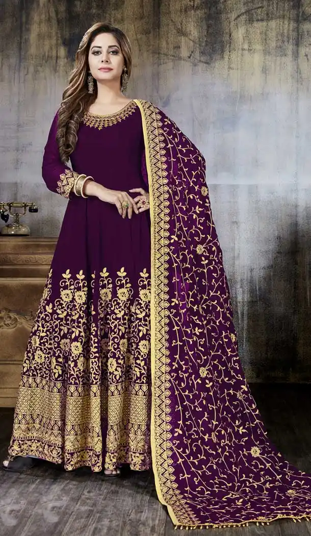 Purple Color Faux Georgette Long Anarkali Churidar Suit | 358242419