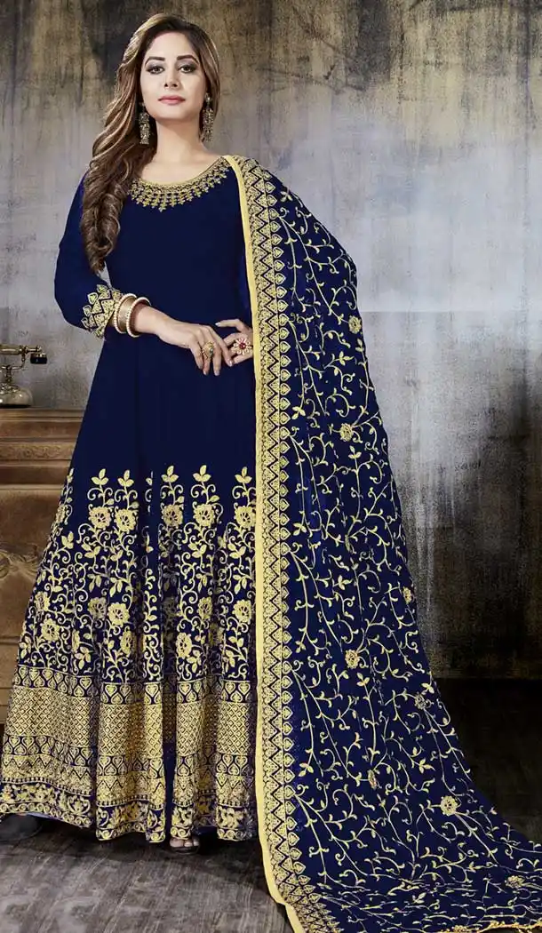 Blue Color Faux Georgette Long Anarkali Churidar Suit | 358242421