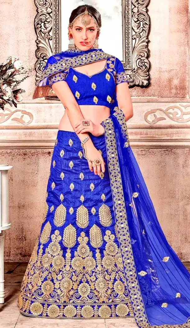 Women Navy Blue Color Banglori Silk Traditional Lehenga Choli | 360442768